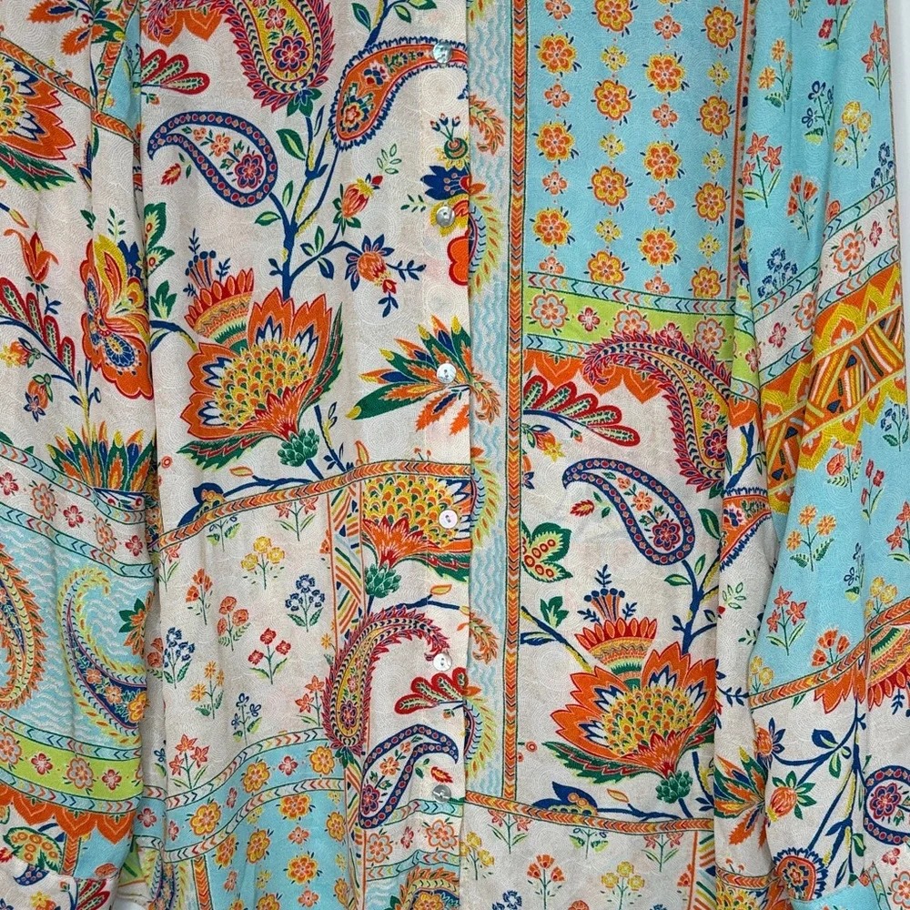 Rose & Olive Multicolor Paisley Button Down Retro Boho Shirt - Picture 6 of 12